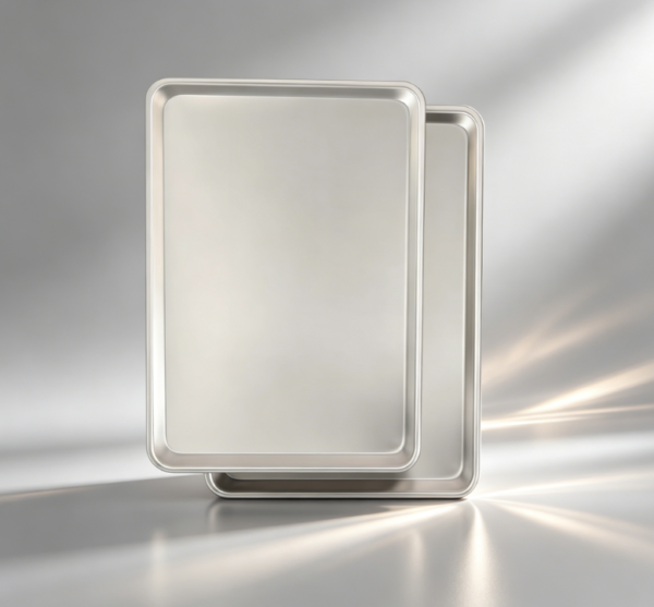 2-Piece Commercial Grade Baking Pan Set – Natural aluminum, anti-deformation half-pan, thickened large cookie tray, suitable for baking and roasting.