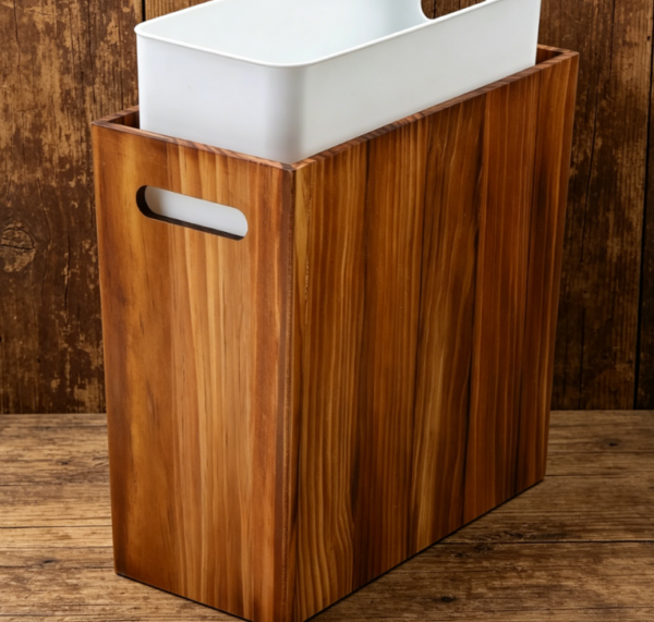 3-gallon wooden trash can – solid wood, with lining, narrow design, suitable for bathrooms, bedrooms, and offices.