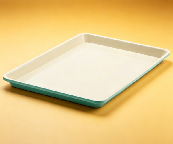 Turquoise half baking pan – 18x13 inches, non-toxic and PFAS free, ceramic non-stick coating, heat resistant up to 450°F, easy to unmold and clean.